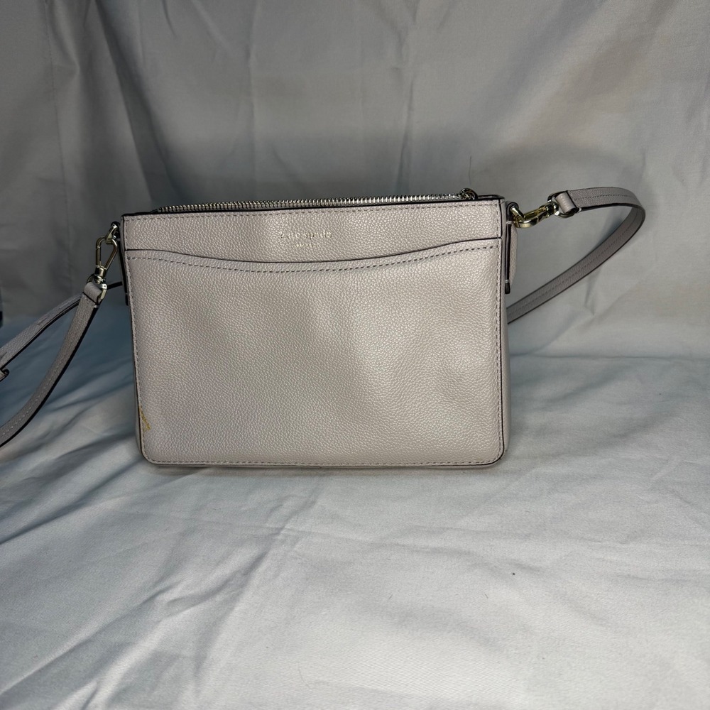 Kate Spade New York Grey Pebbled Leather Crossbody Bag Zip Top Slim Messenger
